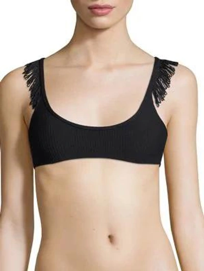 Made By Dawn Rock Rib Petal Fringed Bikini Top In Black