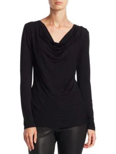 Majestic Soft Touch Cowlneck Top In Noir