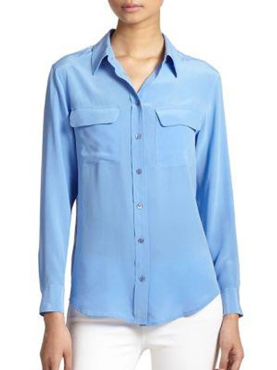 Equipment Slim Signature Silk Shirt In Brilliant Blue
