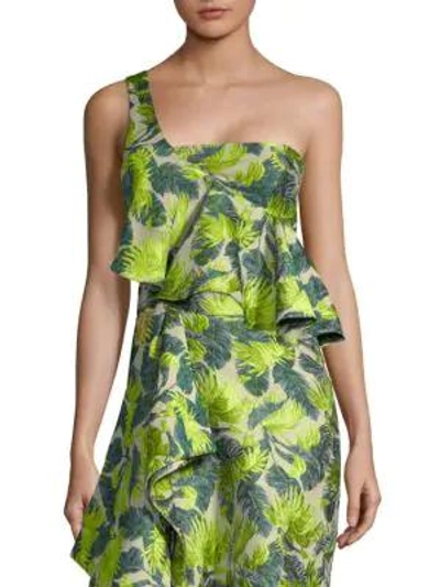 Roberta Einer Palm Tree Jacquard Top In Green