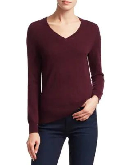 Saks Fifth Avenue Collection Cashmere V-neck Sweater In Dark Plum