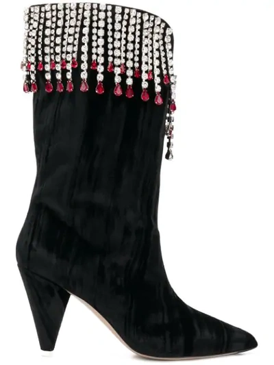 Attico Crystal Embellished Boots In Black