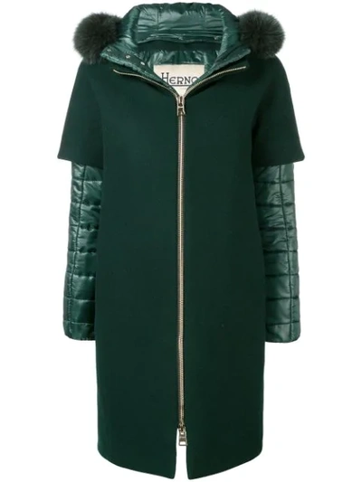 Herno Padded Layered Coat In Green
