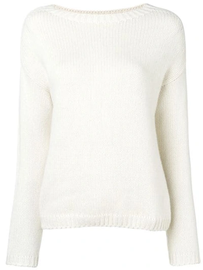 Aragona Slash Neck Sweater - White