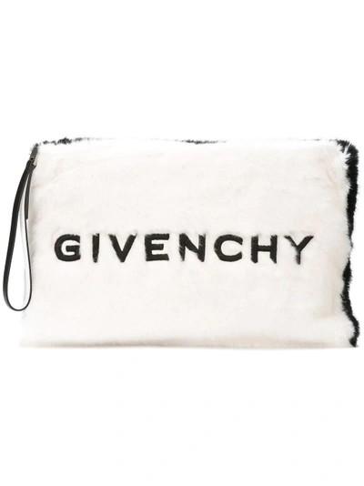 Givenchy Large Faux Fur Clutch - White