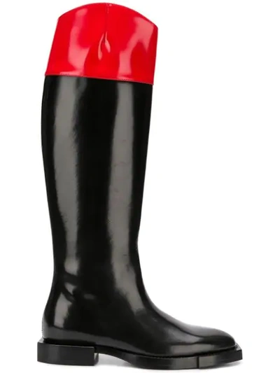 Alexander Mcqueen Hybrid Patent-leather Knee-high Boots In Black