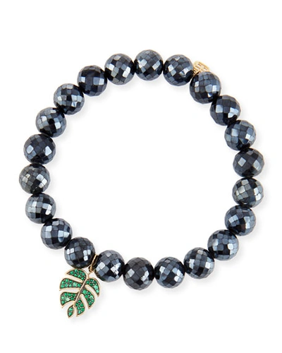 Sydney Evan Black Spinel & Emerald Monstera Leaf Bracelet