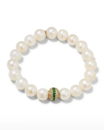 Sydney Evan Potato Pearl, Diamond & Emerald Bracelet In White