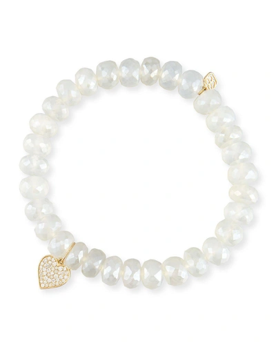 Sydney Evan Pearly Chalcedony & Diamond Heart Bracelet In White