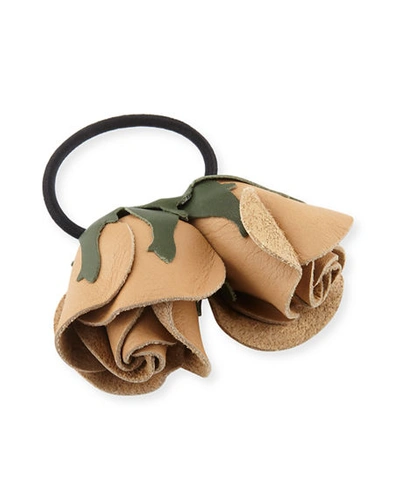 Epona Valley Double Rose Leather Ponytail Holder In Nude