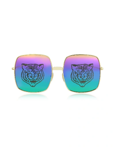 Gucci Angry Cat Rainbow Square Sunglasses In Tiger
