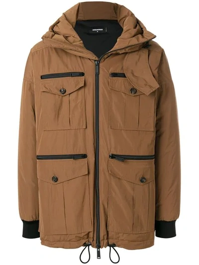 Dsquared2 Hooded Parka Jacket In Brown