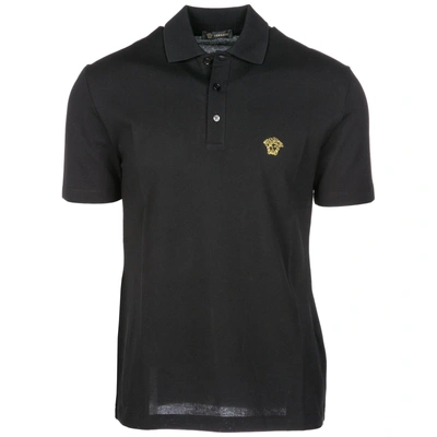 Versace Men's Short Sleeve T-shirt Polo Collar In Black