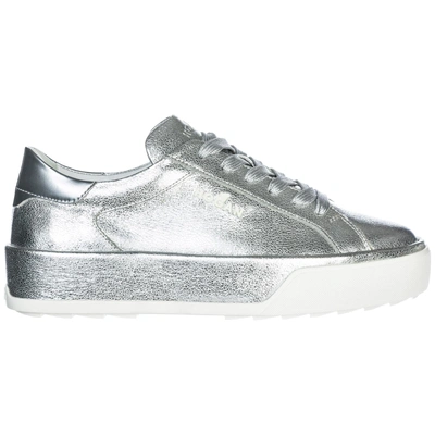 Hogan Women's Shoes Leather Trainers Sneakers R320 In Silver