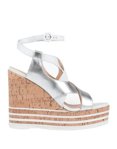 Hogan Women's Leather Shoes Wedges Sandals H361 In Silver