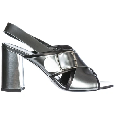 Premiata Women's Leather Heel Sandals In Iron Silver / Vox Black