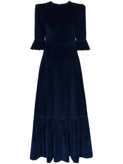 The Vampire's Wife Ruffle Detail Corduroy Dress - Blue