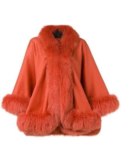 Liska Oversized Fur-trimmed Coat In Terracotta