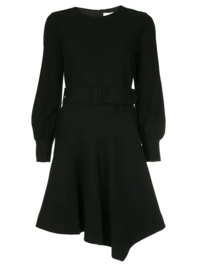 Derek Lam 10 Crosby Belted Asymmetrical Dress In Black