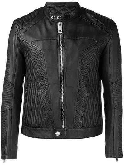 Les Hommes Embossed Leather Jacket - Black
