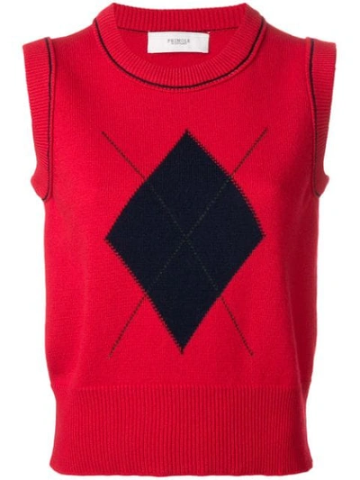 Pringle Of Scotland Argyle Patch Knitted Vest In Red