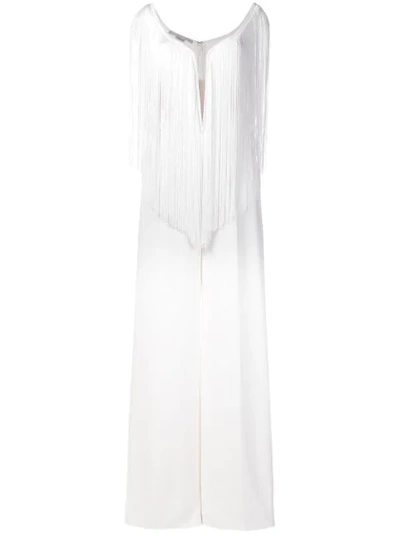 Stella Mccartney Danika Tulle-paneled Fringed Cady Wide-leg Jumpsuit In White