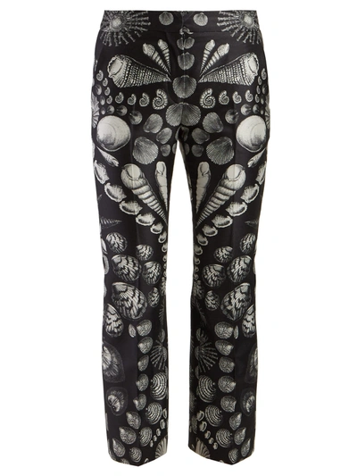 Alexander Mcqueen Shell-print Wool-blend Satin-twill Trousers In Black White