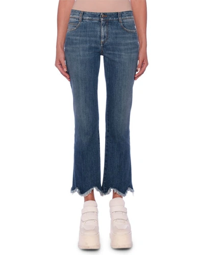 Stella Mccartney Frayed Scallop-hem Straight-leg Jeans In Blue