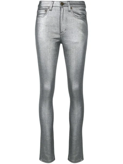 Saint Laurent High-rise Metallic Skinny Jeans In Silver