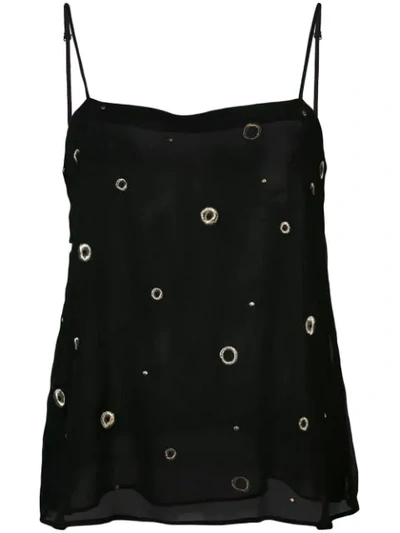 Vince Open Dot Metallic Embroidered Silk Camisole In Black