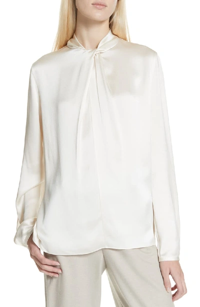 Vince Knotted High-neck Log-sleeve Silk Blouse In Chiffon