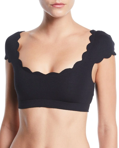 Marysia Mexico Scalloped Cap-sleeve Bikini Top In Black