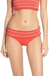 Tory Burch Costa Embroidered Hipster Swim Bikini Bottom In Poppy Red / New Ivory