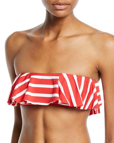 Milly Ruffle Bandeau Striped Bikini Top In Red