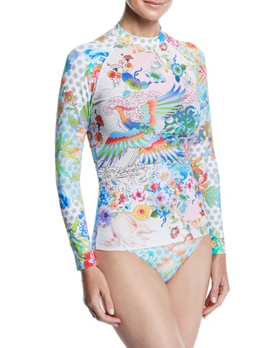 Johnny Was Parker Floral-print Long-sleeve Rashguard In Multi