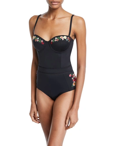 Johnny Was Haley Floral Corset One-piece Swimsuit In Black