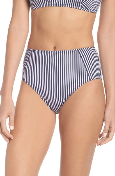 Mei L'ange Ariana High-waist Colorblock Bikini Swim Bottoms In Blue Pin-stripe