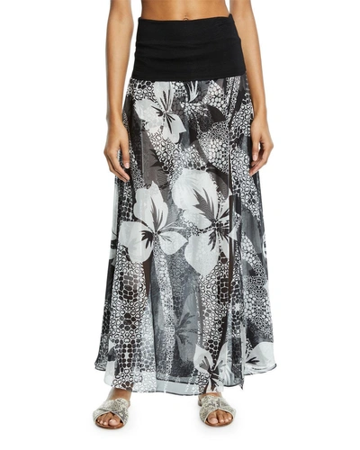 Marie France Van Damme Double-layer Floral Silk Palazzo Skirt In Multi