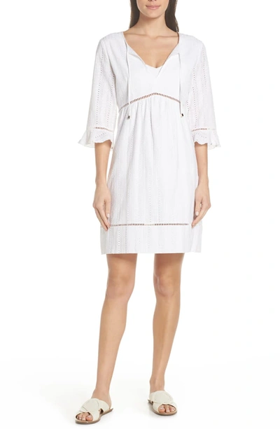 Heidi Klein Palermo Eyelet 3/4-sleeve Mini Kaftan In White