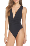 Trina Turk Getaway Wrap-front One-piece Swimsuit In Black