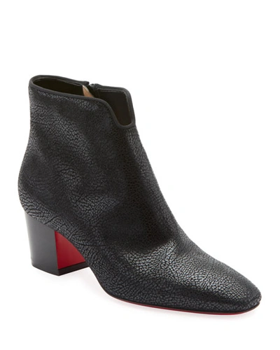 Christian Louboutin Disco 70s Low-heel Wet-look Suede Red Sole Booties