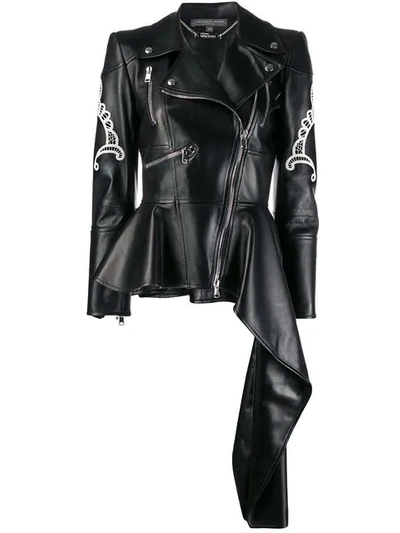 Alexander Mcqueen Eyelet-embroidered Waterfall-hem Leather Biker Jacket In Black