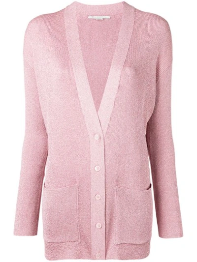 Stella Mccartney V-neck Button-front Metallic-knit Oversized Cardigan In Pink