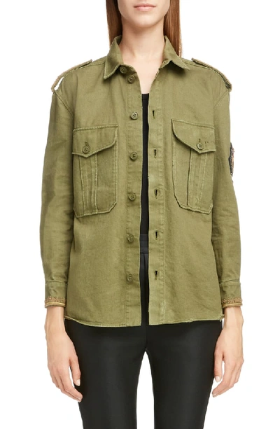 Saint Laurent Cotton-blend Military Shirt Jacket In Olive