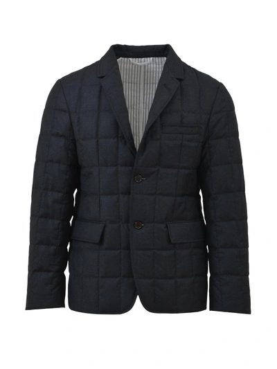 Thom Browne Single Breasted Quilted Jacket In Grey