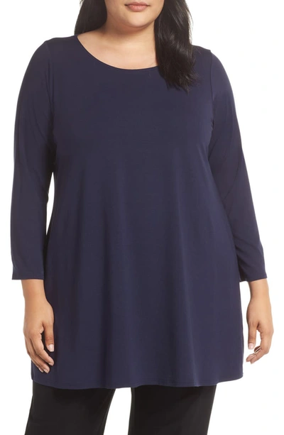 Eileen Fisher Wide-sleeve Ballet-neck Viscose Jersey Tunic, Plus Size In Midnight