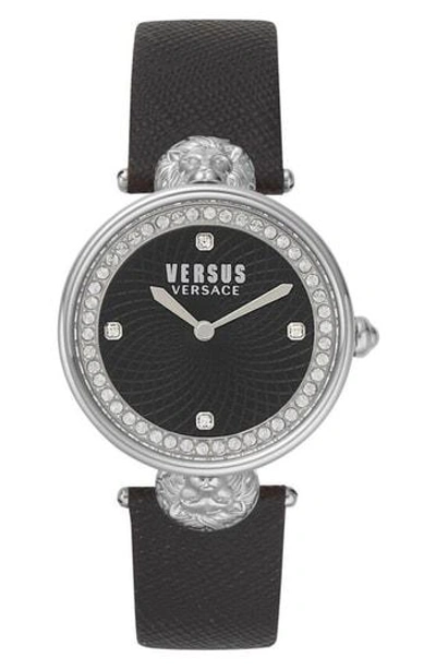Versace Victoria Leather Strap Watch, 34mm In Black/ Silver