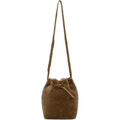 Mansur Gavriel Shearling Mini Bucket Bag In Camel
