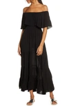 Elan Off The Shoulder Ruffle Cover-up Maxi Dress In Black