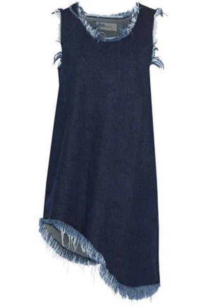 Marques' Almeida Woman Asymmetric Frayed Denim Mini Dress Dark Denim